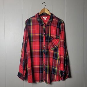 TERRA & SKY RED PLAID BUTTON DOWN SHIRT 100% VISCOE WOMENS PLUS SIZE 3X